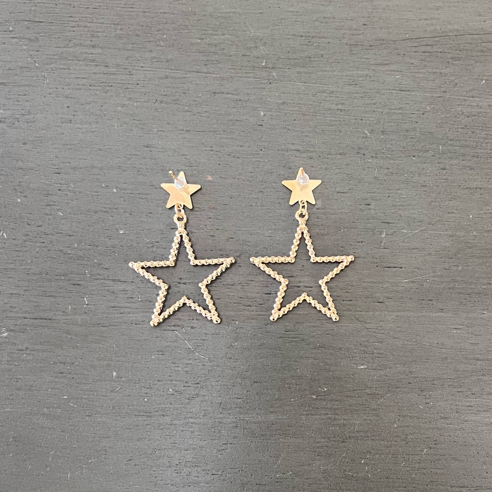 Star Red & Blue Allover Rhinestone Mismatched Gold Post 2.25“ Earrings - Picture 2 of 3